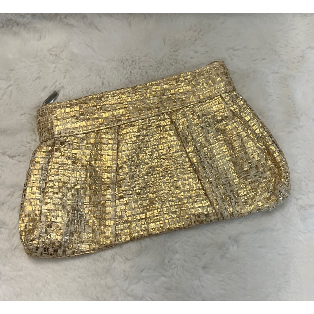 Muche Et Muchette Bag Purse Carry All Cosmetic Gold Hand Bag Zipper Underarm Ev